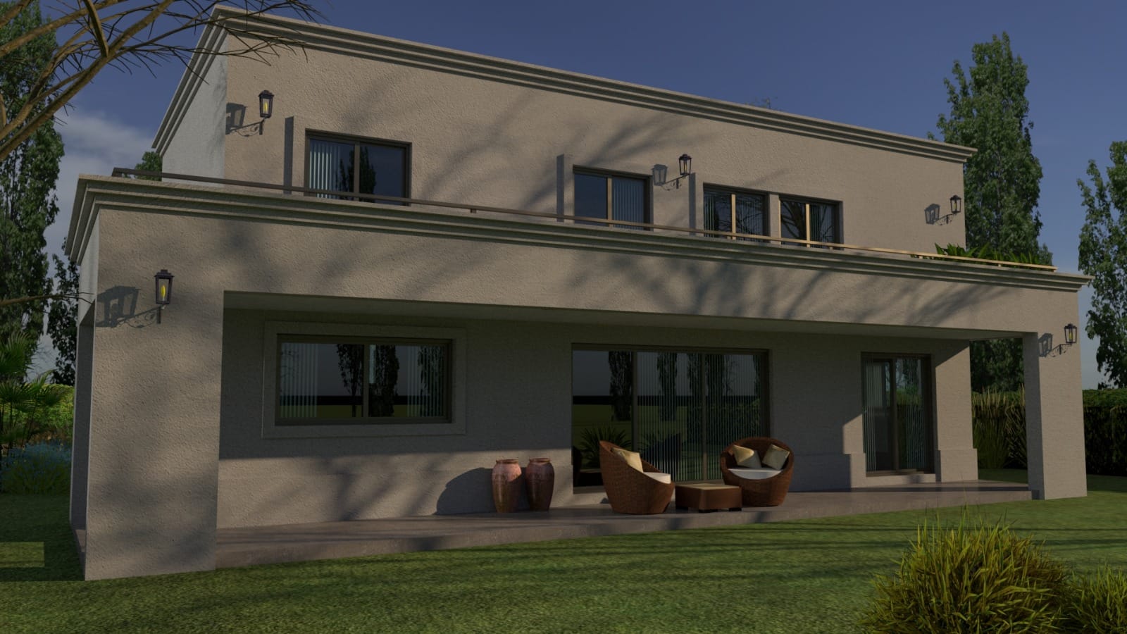 Parte trasera de la vivienda 3D