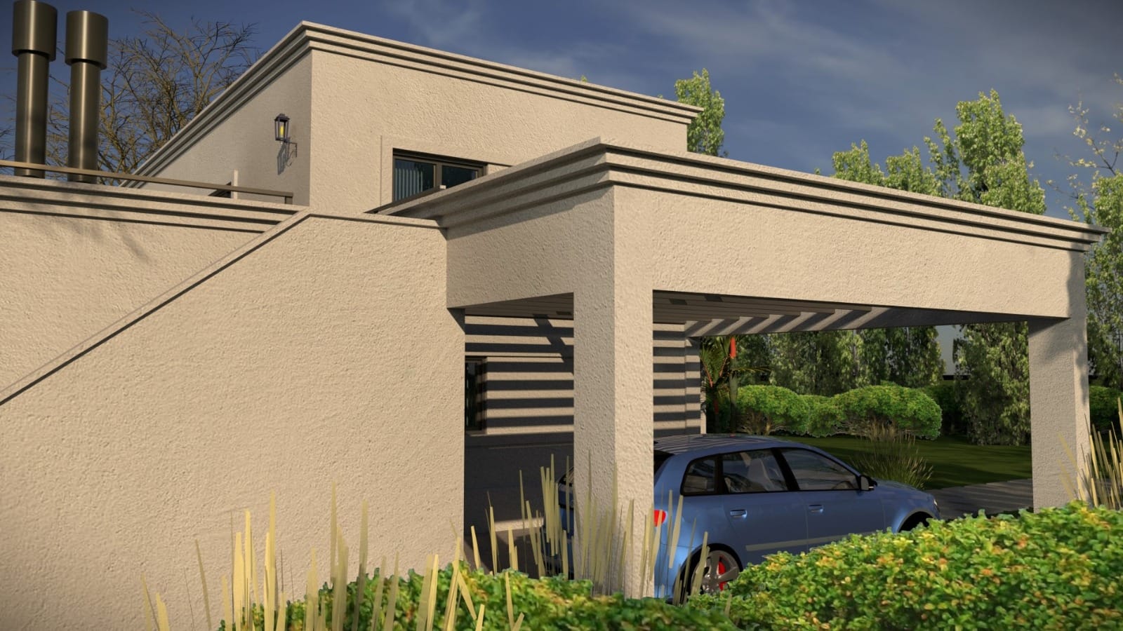 Parte lateral de la vivienda 3D