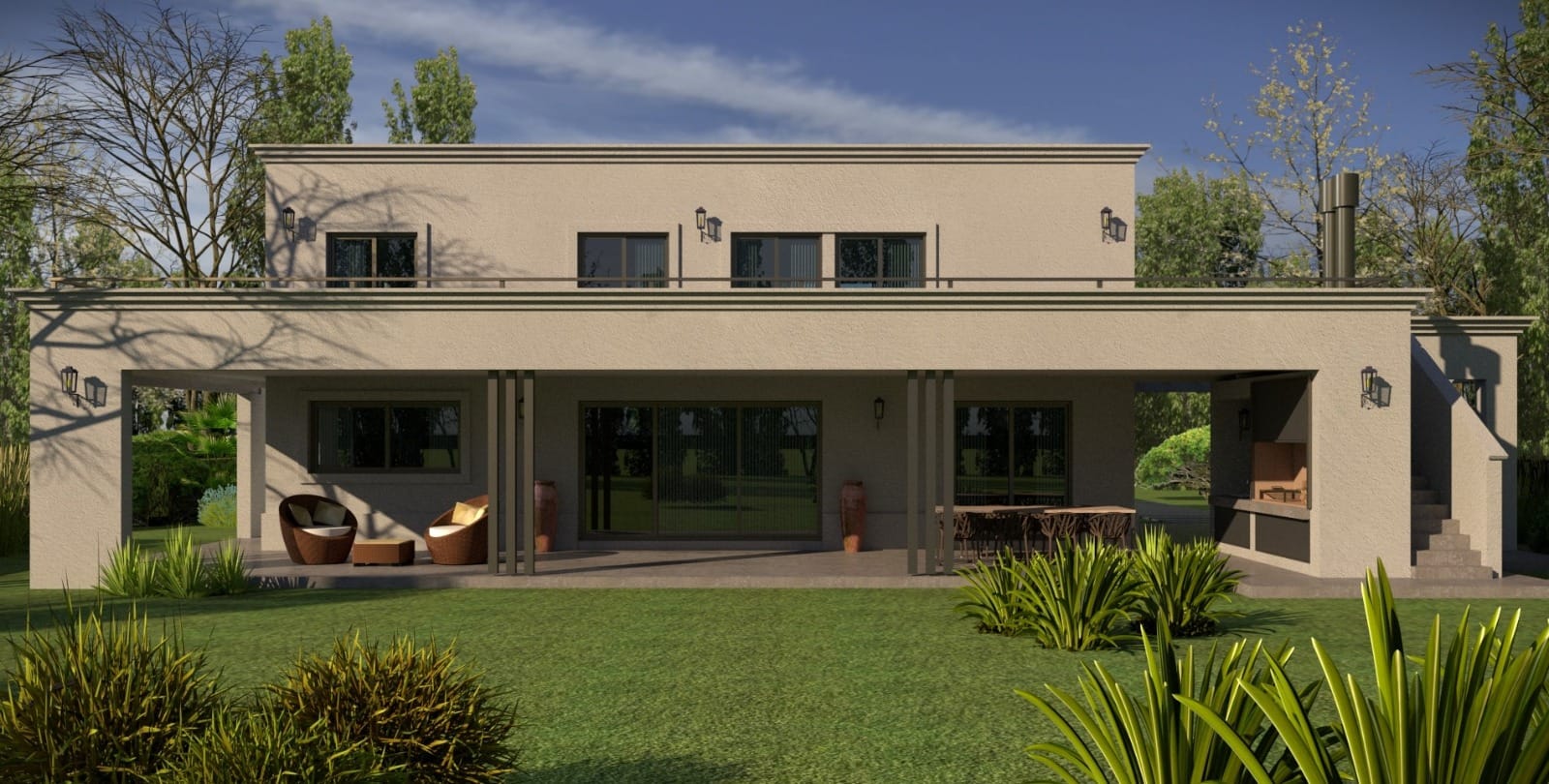 Parte trasera de la vivienda 3D